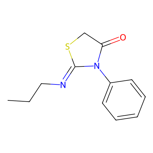 (Z)-3-phenyl-2-(propylimino)thiazolidin-4-one structure