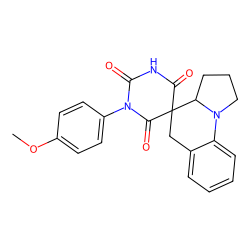 1-(4-methoxyphenyl)-2',3',3a',5'-tetrahydro-1H,1'H-spiro[pyrimidine-5,4'-pyrrolo[1,2-a]quinoline]-2,4,6(3H)-trione structure