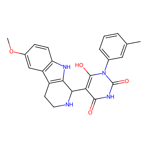 6-hydroxy-5-(6-methoxy-2,3,4,9-tetrahydro-1H-pyrido[3,4-b]indol-1-yl)-3-(m-tolyl)pyrimidine-2,4(1H,3H)-dione structure