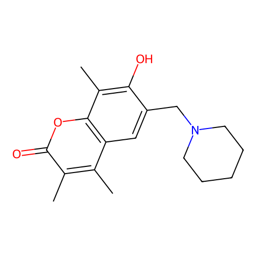 7-hydroxy-3,4,8-trimethyl-6-(piperidin-1-ylmethyl)-2H-chromen-2-one structure