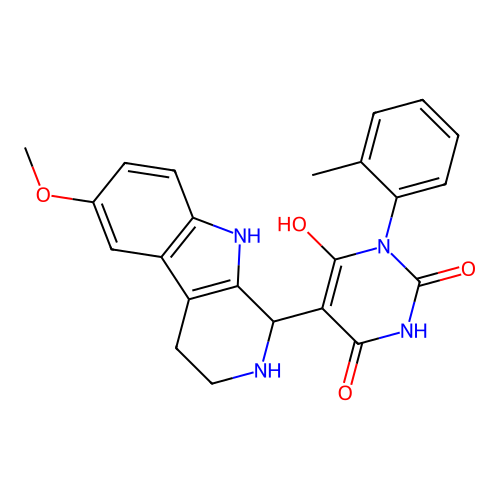 6-hydroxy-5-(6-methoxy-2,3,4,9-tetrahydro-1H-pyrido[3,4-b]indol-1-yl)-3-(o-tolyl)pyrimidine-2,4(1H,3H)-dione structure