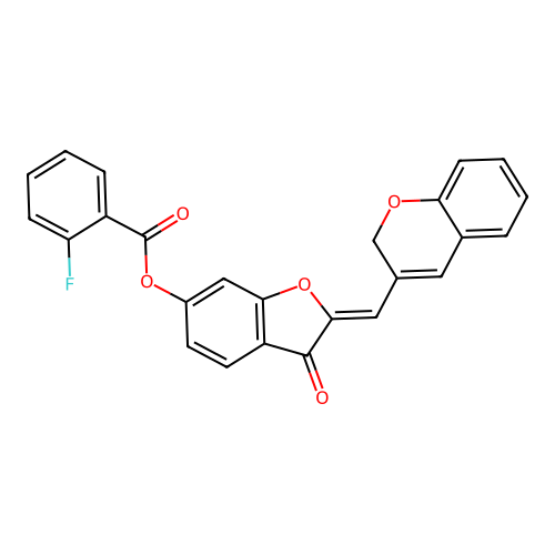 2-(2H-chromen-3-ylmethylene)-3-oxobenzo[3,4-b]furan-6-yl 2-fluorobenzoate structure