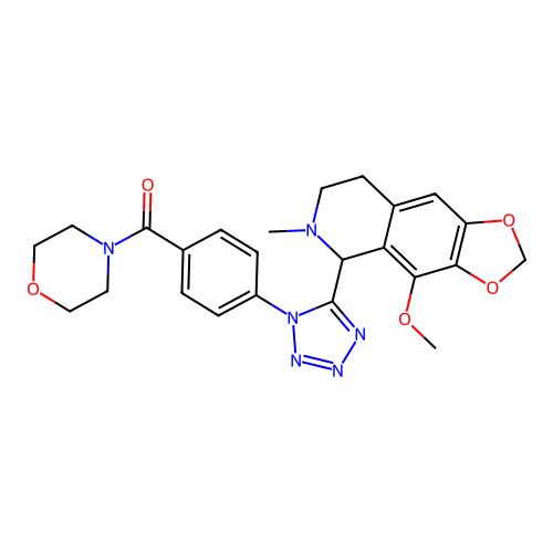 (4-(5-(4-methoxy-6-methyl-5,6,7,8-tetrahydro-[1,3]dioxolo[4,5-g]isoquinolin-5-yl)-1H-tetrazol-1-yl)phenyl)(morpholino)methanone structure