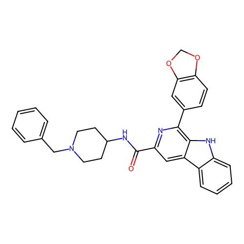 1-(1,3-benzodioxol-5-yl)-N-(1-benzylpiperidin-4-yl)-9H-beta-carboline-3-carboxamide structure