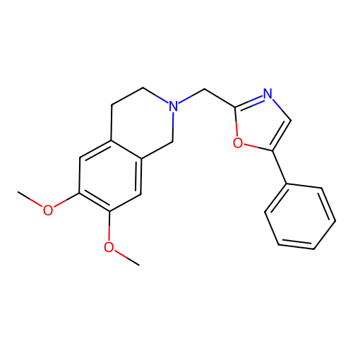 2-[(6,7-dimethoxy-3,4-dihydro-1H-isoquinolin-2-yl)methyl]-5-phenyl-1,3-oxazole structure