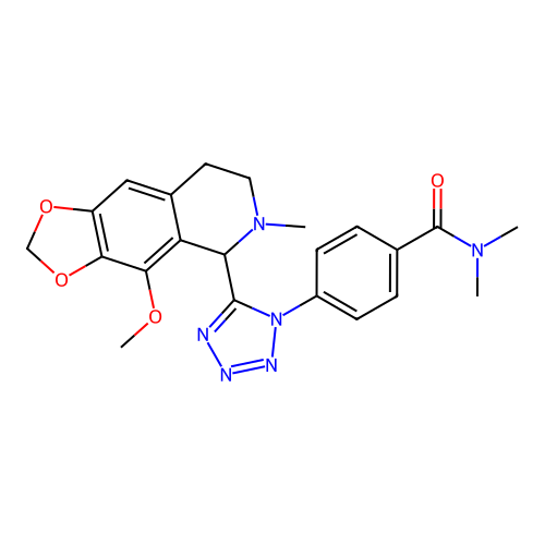 4-(5-(4-methoxy-6-methyl-5,6,7,8-tetrahydro-[1,3]dioxolo[4,5-g]isoquinolin-5-yl)-1H-tetrazol-1-yl)-N,N-dimethylbenzamide structure