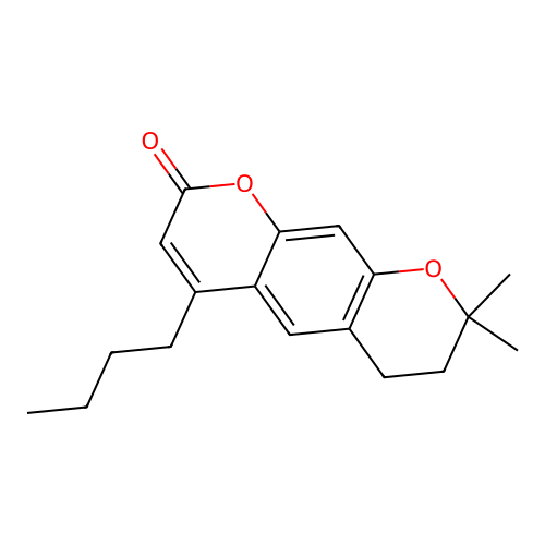 4-butyl-8,8-dimethyl-7,8-dihydro-2H,6H-pyrano[3,2-g]chromen-2-one structure