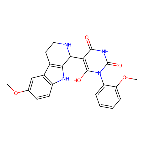 6-hydroxy-5-(6-methoxy-2,3,4,9-tetrahydro-1H-pyrido[3,4-b]indol-1-yl)-3-(2-methoxyphenyl)pyrimidine-2,4(1H,3H)-dione structure