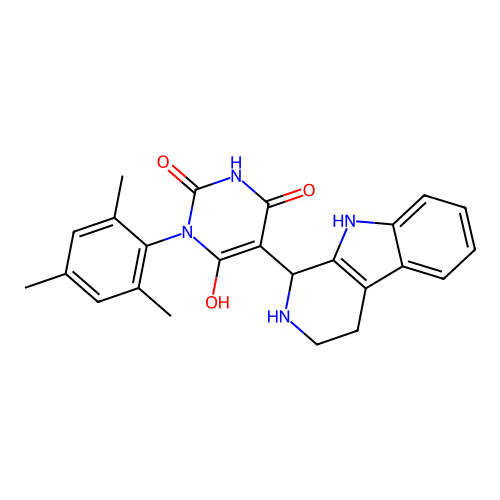 6-hydroxy-3-mesityl-5-(2,3,4,9-tetrahydro-1H-pyrido[3,4-b]indol-1-yl)pyrimidine-2,4(1H,3H)-dione structure