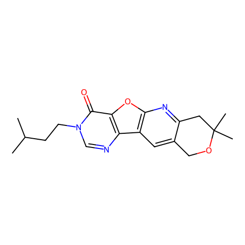 3-isopentyl-8,8-dimethyl-7,8-dihydro-3H-pyrano[3'',4'':5',6']pyrido[3',2':4,5]furo[3,2-d]pyrimidin-4(10H)-one structure
