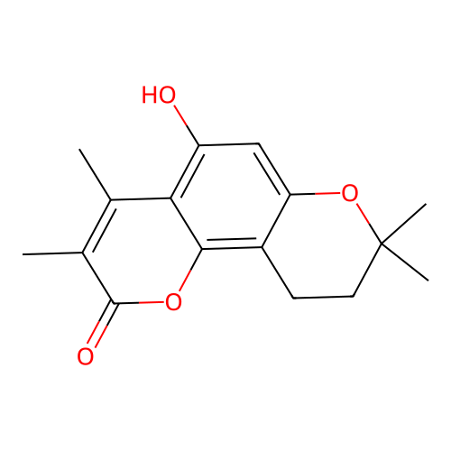 5-hydroxy-3,4,8,8-tetramethyl-9,10-dihydropyrano[2,3-f]chromen-2(8H)-one structure