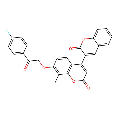 7'-(2-(4-fluorophenyl)-2-oxoethoxy)-8'-methyl-2H,2'H-[3,4'-bichromene]-2,2'-dione structure