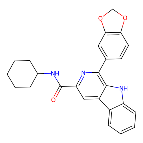 1-(1,3-benzodioxol-5-yl)-N-cyclohexyl-9H-beta-carboline-3-carboxamide structure