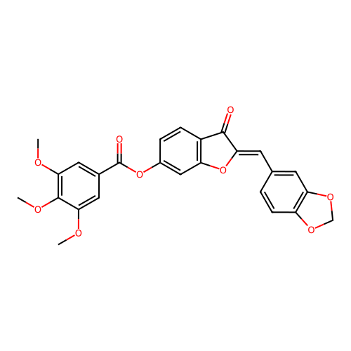 (Z)-2-(benzo[d][1,3]dioxol-5-ylmethylene)-3-oxo-2,3-dihydrobenzofuran-6-yl 3,4,5-trimethoxybenzoate structure