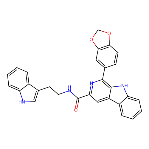 1-(1,3-benzodioxol-5-yl)-N-[2-(1H-indol-3-yl)ethyl]-9H-beta-carboline-3-carboxamide structure