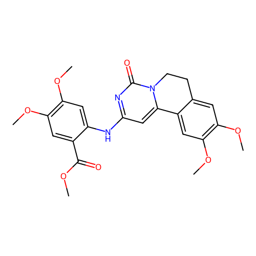 methyl 2-((9,10-dimethoxy-4-oxo-6,7-dihydro-4H-pyrimido[6,1-a]isoquinolin-2-yl)amino)-4,5-dimethoxybenzoate structure