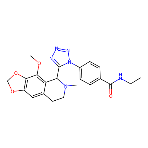 N-ethyl-4-(5-(4-methoxy-6-methyl-5,6,7,8-tetrahydro-[1,3]dioxolo[4,5-g]isoquinolin-5-yl)-1H-tetrazol-1-yl)benzamide structure