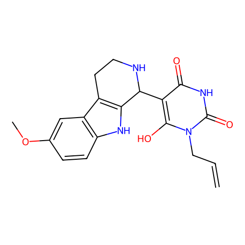 3-allyl-6-hydroxy-5-(6-methoxy-2,3,4,9-tetrahydro-1H-pyrido[3,4-b]indol-1-yl)pyrimidine-2,4(1H,3H)-dione structure