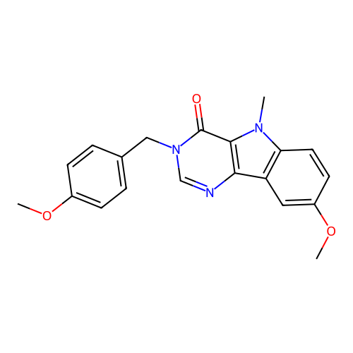 8-methoxy-3-(4-methoxybenzyl)-5-methyl-3H-pyrimido[5,4-b]indol-4(5H)-one structure