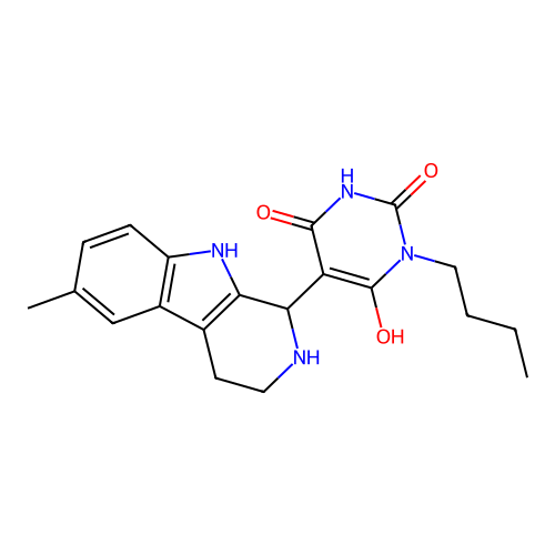3-butyl-6-hydroxy-5-(6-methyl-2,3,4,9-tetrahydro-1H-pyrido[3,4-b]indol-1-yl)pyrimidine-2,4(1H,3H)-dione structure