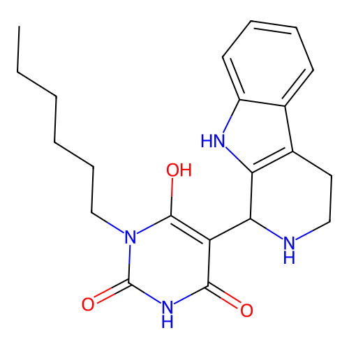 1-hexyl-6-hydroxy-5-(2,3,4,9-tetrahydro-1H-pyrido[3,4-b]indol-1-yl)pyrimidine-2,4(1H,3H)-dione structure