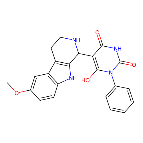 6-hydroxy-5-(6-methoxy-2,3,4,9-tetrahydro-1H-pyrido[3,4-b]indol-1-yl)-3-phenylpyrimidine-2,4(1H,3H)-dione structure