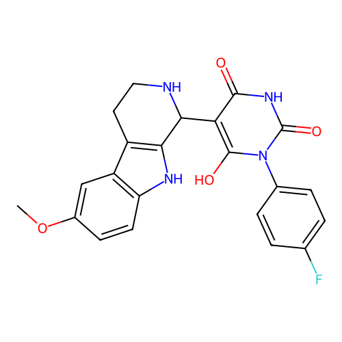 3-(4-fluorophenyl)-6-hydroxy-5-(6-methoxy-2,3,4,9-tetrahydro-1H-pyrido[3,4-b]indol-1-yl)pyrimidine-2,4(1H,3H)-dione structure