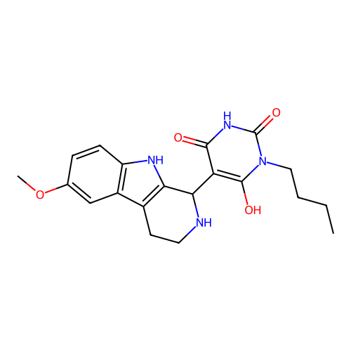 3-butyl-6-hydroxy-5-(6-methoxy-2,3,4,9-tetrahydro-1H-pyrido[3,4-b]indol-1-yl)pyrimidine-2,4(1H,3H)-dione structure