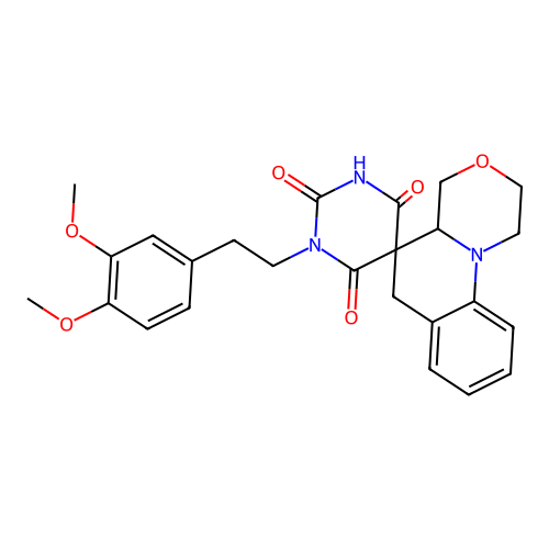1'-(3,4-dimethoxyphenethyl)-2,4,4a,6-tetrahydro-1H,1'H-spiro[[1,4]oxazino[4,3-a]quinoline-5,5'-pyrimidine]-2',4',6'(3'H)-trione structure