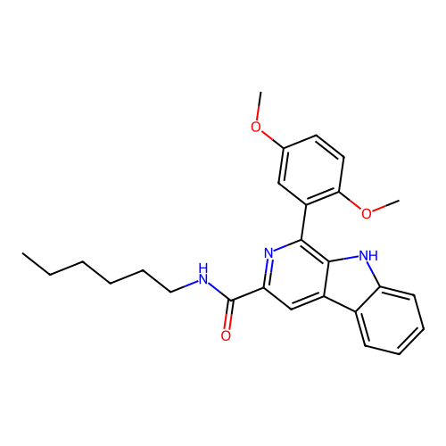 1-(2,5-dimethoxyphenyl)-N-hexyl-9H-pyrido[3,4-b]indole-3-carboxamide structure