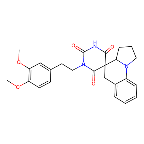1-(3,4-dimethoxyphenethyl)-2',3',3a',5'-tetrahydro-1H,1'H-spiro[pyrimidine-5,4'-pyrrolo[1,2-a]quinoline]-2,4,6(3H)-trione structure