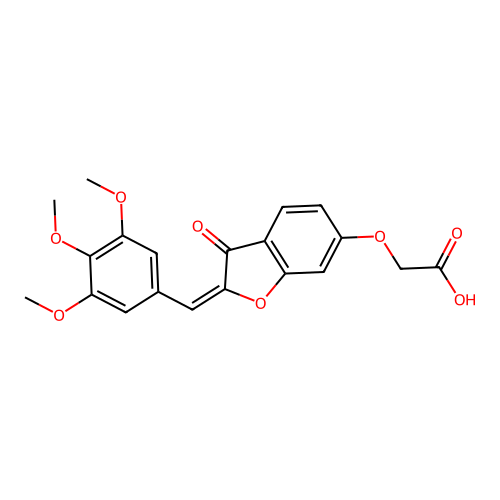 2-((3-oxo-2-(3,4,5-trimethoxybenzylidene)-2,3-dihydrobenzofuran-6-yl)oxy)acetic acid structure