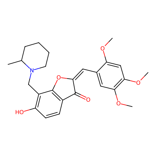 6-Hydroxy-7-[(2-methyl-1-piperidinyl)methyl]-2-[(2,4,5-trimethoxyphenyl)methylene]-3(2H)-benzofuranone structure