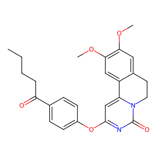 9,10-dimethoxy-2-(4-pentanoylphenoxy)-6,7-dihydro-4H-pyrimido[6,1-a]isoquinolin-4-one structure