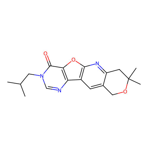 3-isobutyl-8,8-dimethyl-7,8-dihydro-3H-pyrano[3'',4'':5',6']pyrido[3',2':4,5]furo[3,2-d]pyrimidin-4(10H)-one structure