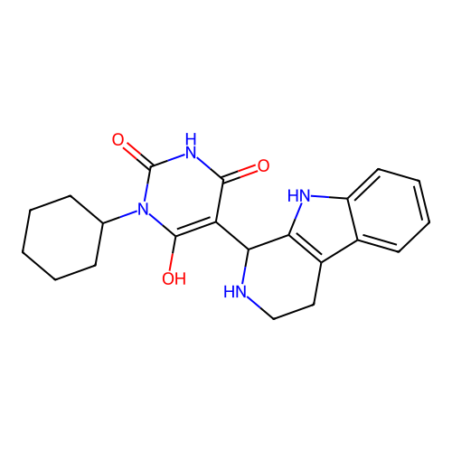 3-cyclohexyl-6-hydroxy-5-(2,3,4,9-tetrahydro-1H-pyrido[3,4-b]indol-1-yl)pyrimidine-2,4(1H,3H)-dione structure