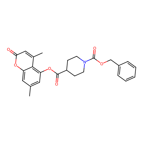 1-benzyl 4-(4,7-dimethyl-2-oxo-2H-chromen-5-yl) piperidine-1,4-dicarboxylate structure