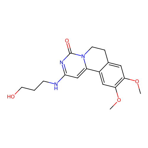 2-((3-hydroxypropyl)amino)-9,10-dimethoxy-6,7-dihydro-4H-pyrimido[6,1-a]isoquinolin-4-one structure