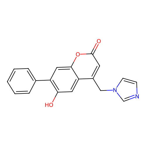 6-Hydroxy-4-(imidazol-1-ylmethyl)-7-phenylchromen-2-one structure