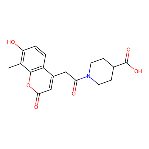 1-(2-(7-hydroxy-8-methyl-2-oxo-2H-chromen-4-yl)acetyl)piperidine-4-carboxylic acid structure