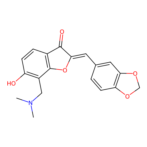 (Z)-2-(benzo[d][1,3]dioxol-5-ylmethylene)-7-((dimethylamino)methyl)-6-hydroxybenzofuran-3(2H)-one structure