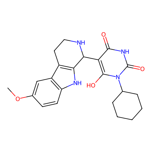 3-cyclohexyl-6-hydroxy-5-(6-methoxy-2,3,4,9-tetrahydro-1H-pyrido[3,4-b]indol-1-yl)pyrimidine-2,4(1H,3H)-dione structure