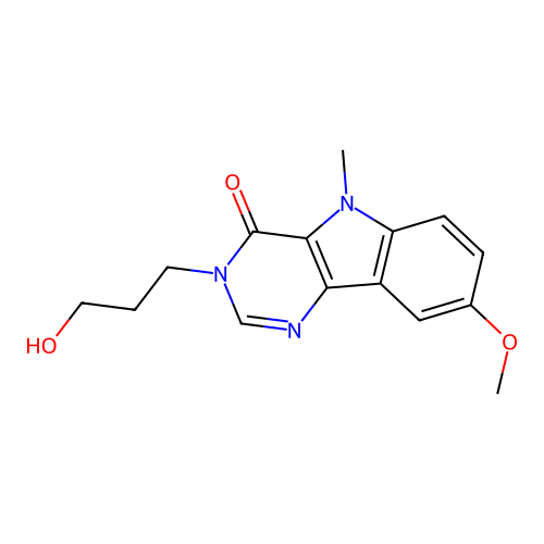 3-(3-hydroxypropyl)-8-methoxy-5-methyl-3H-pyrimido[5,4-b]indol-4(5H)-one structure
