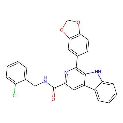 1-(1,3-benzodioxol-5-yl)-N-(2-chlorobenzyl)-9H-beta-carboline-3-carboxamide structure