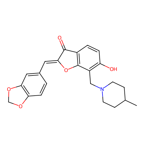 (2Z)-2-(1,3-benzodioxol-5-ylmethylidene)-6-hydroxy-7-[(4-methylpiperidin-1-yl)methyl]-1-benzofuran-3(2H)-one structure