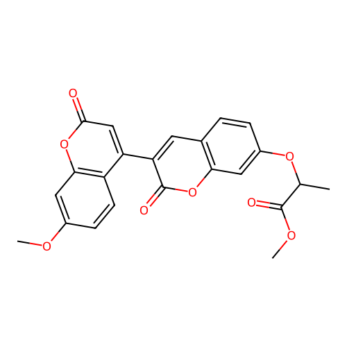methyl 2-((7'-methoxy-2,2'-dioxo-2H,2'H-[3,4'-bichromen]-7-yl)oxy)propanoate structure
