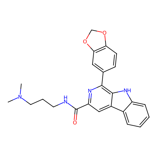 1-(1,3-benzodioxol-5-yl)-N-[3-(dimethylamino)propyl]-9H-pyrido[3,4-b]indole-3-carboxamide structure