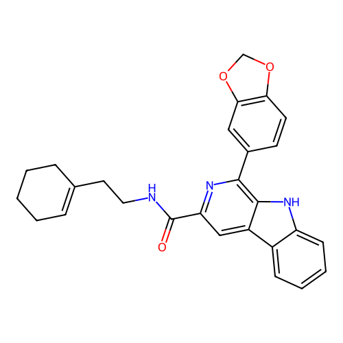 1-(1,3-benzodioxol-5-yl)-N-[2-(cyclohex-1-en-1-yl)ethyl]-9H-beta-carboline-3-carboxamide structure