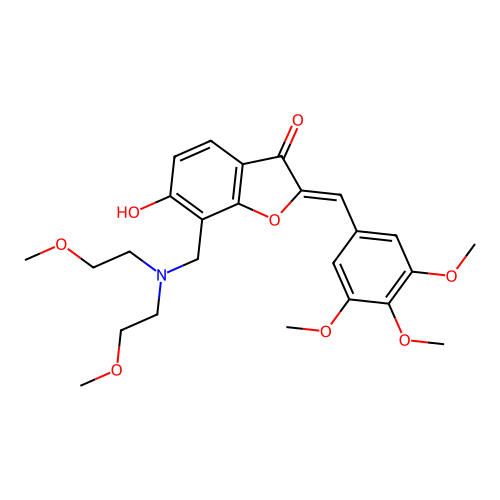 (2Z)-7-{[bis(2-methoxyethyl)amino]methyl}-6-hydroxy-2-(3,4,5-trimethoxybenzylidene)-1-benzofuran-3(2H)-one structure