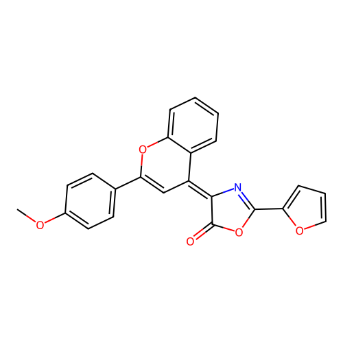 (Z)-2-(furan-2-yl)-4-(2-(4-methoxyphenyl)-4H-chromen-4-ylidene)oxazol-5(4H)-one structure